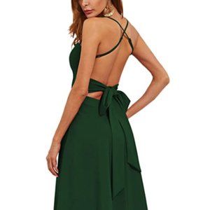 Green Spaghetti Strap Open Back Cocktail Dress